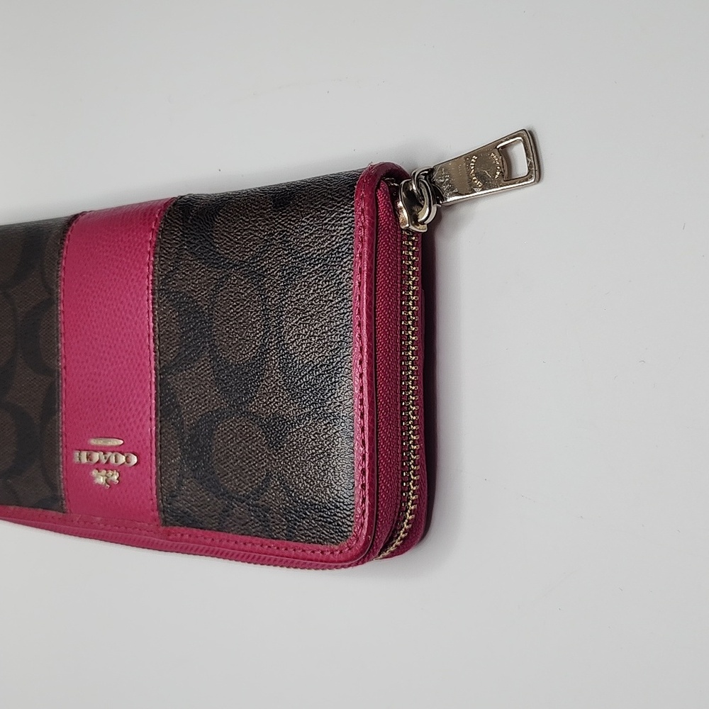 Coach Signature PVC/Leather Accordian Zip Wallet Brown and Pink - Picture 10 of 13